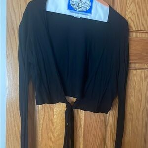WHBM. Black Long Sleeve Tie-Front Top